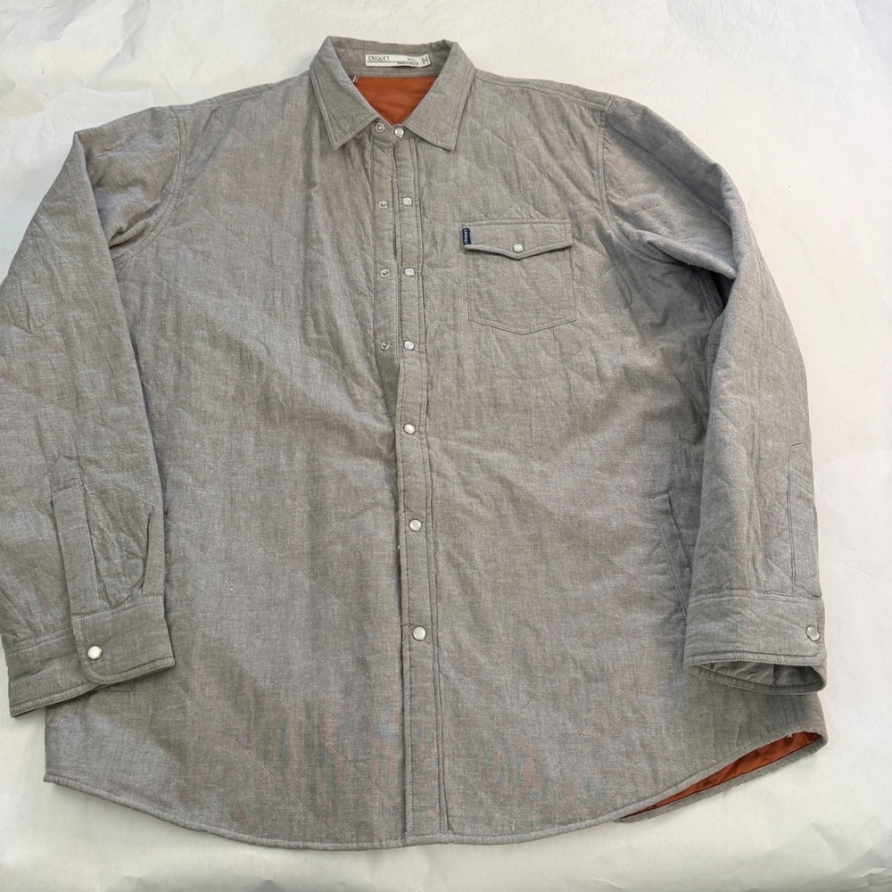 CRICKET Quilted Pearl Snap Front Shirt Shacket Jacket Mens XXL‎ Gray OrangeLined